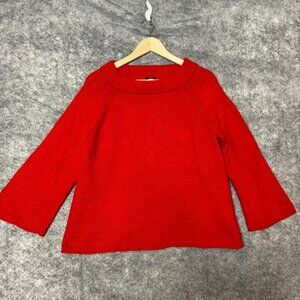 J Crew Sweater Womens Large Red Knit Bell Sleeve Knit Wool Cashmere Pullover